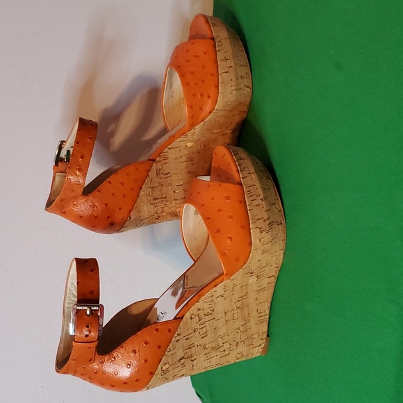 Womens Orange Embossed Leather MICHAEL Michael Kors Wedge Heels - Picture 3 of 10
